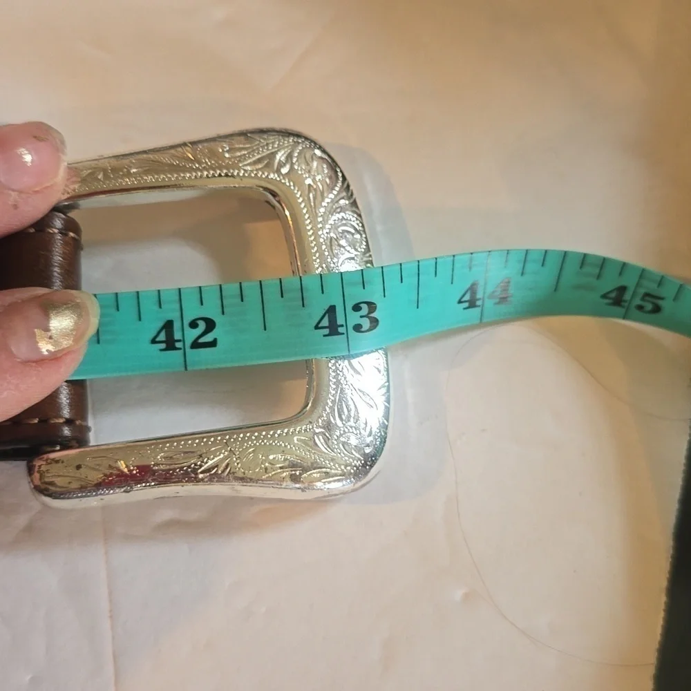 Mens Brown Premium Woven Leather Western Belt With Silver Buckle Sz.L/XL